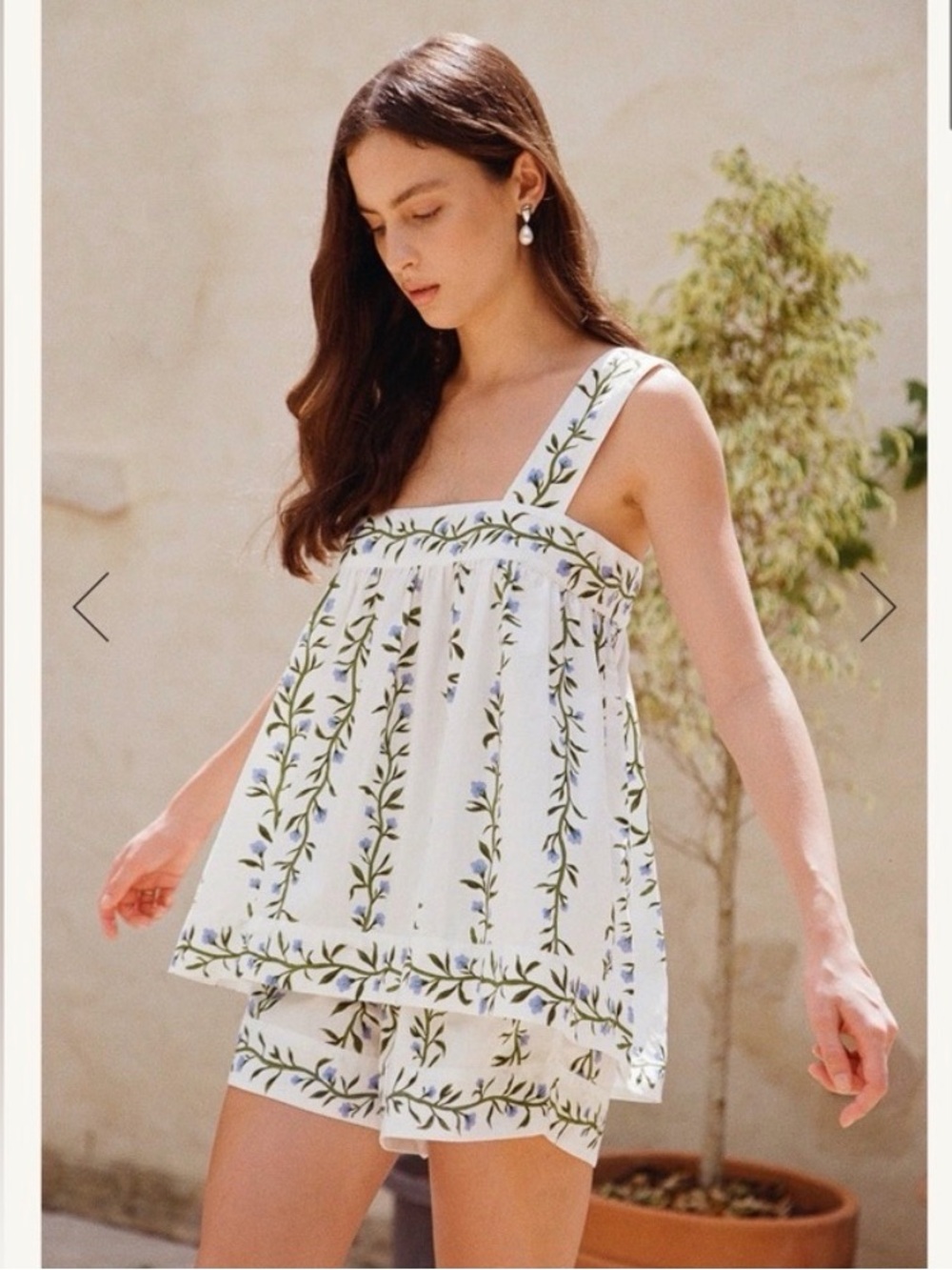 NWOT Piyama Suzette Tank and Shorts Set in vine on white size XS